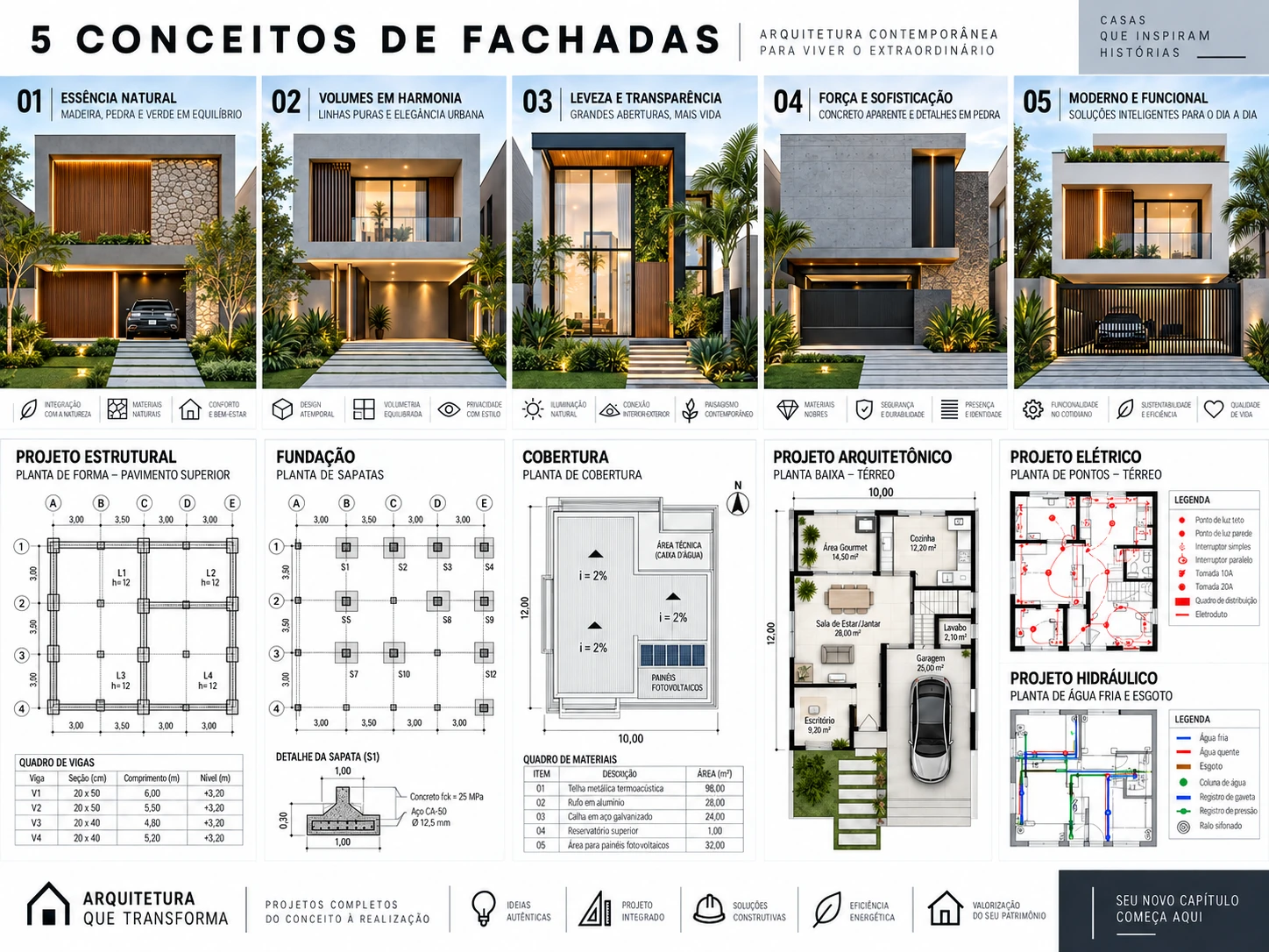 Painel conceitual de fachadas residenciais